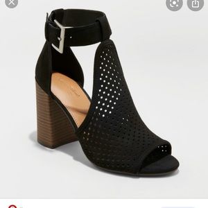 Microsuede Laser Cut Heeled Pump Sandals